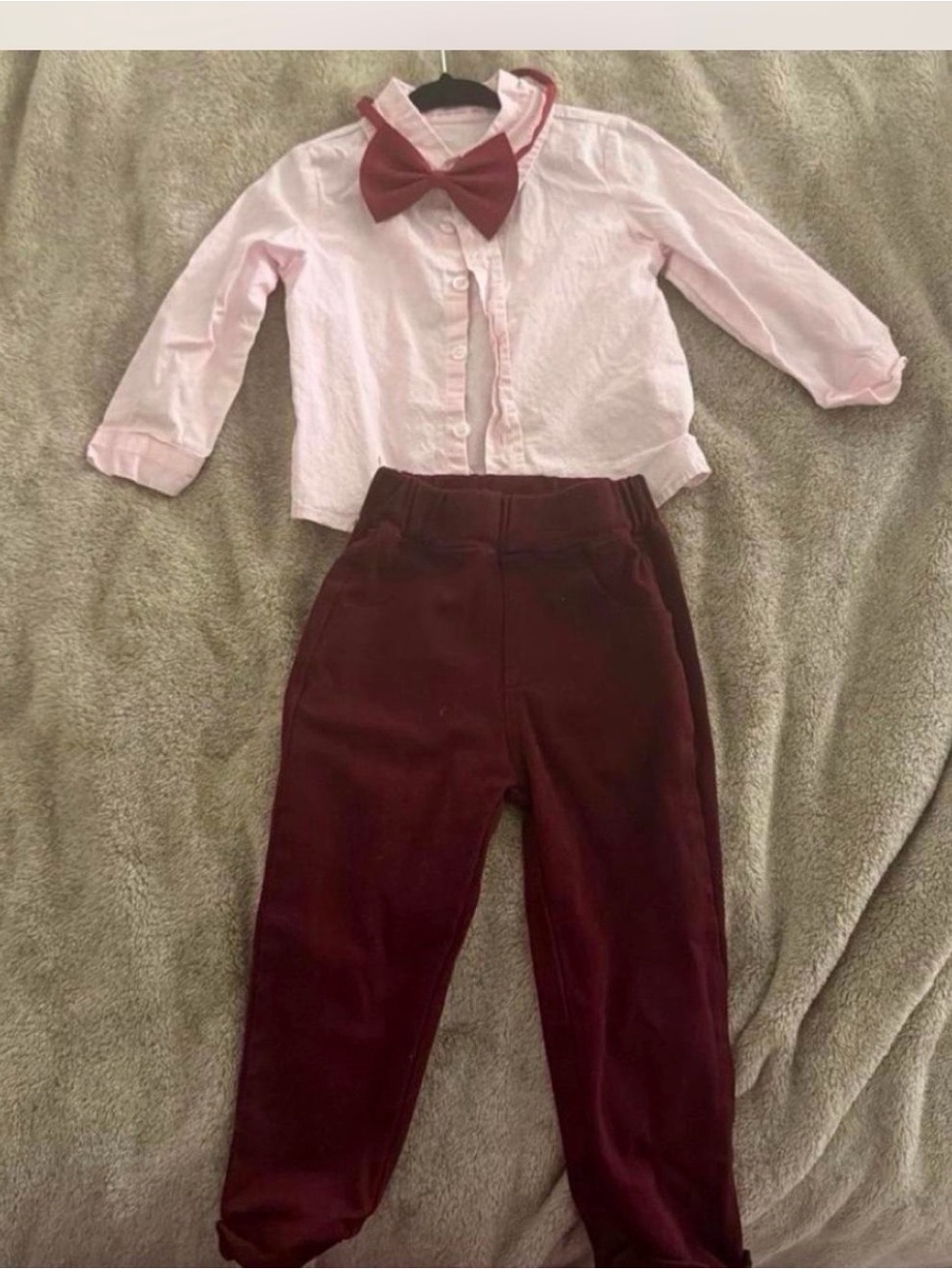 Kids Burgundy Stretch Corduroy Pants with clip on suspender